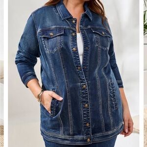 Tribal Women's Blue Jean Jacket stretch longer size medium, light wash